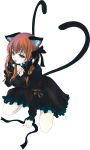  absurdres animal_ears bow braid breasts cat_ears cat_tail cleavage collar hair_bow highres kaenbyou_rin long_hair long_sleeves multiple_tails puffy_sleeves red_eyes red_hair redhead ribbon shiina_shian solo tail tongue touhou twin_braids 