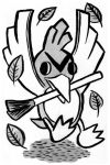  bird farfetch&#039;d farfetch'd leaf mare_odomo monochrome mouth_hold no_humans pokemon solo spring_onion white_background 