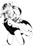  artist_request bat_wings eyelashes hat highres kneeling monochrome one-piece_swimsuit remilia_scarlet scan school_swimsuit short_hair slit_pupils solo swimsuit touhou wings 
