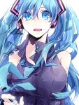  aqua_eyes aqua_hair detached_sleeves hatsune_miku headset hinamu long_hair looking_at_viewer necktie open_mouth solo twintails vocaloid 