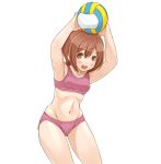  1girl armpits arms_up bikini brown_eyes brown_hair long_hair maki_(minami-ke) minami-ke mo-fu solo sports_bikini swimsuit volleyball 