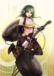  breasts cleavage detached_sleeves electric_guitar fishnet_pantyhose fishnets gibson gibson_sg gloves green_eyes green_hair guitar gumi headphones instrument leather_skirt lips megpoid_(vocaloid3) miniskirt pantyhose sennheiser short_hair skirt solo tetsu_(aurvandil) torn_pantyhose vocaloid 