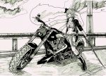  biker graphite_(medium) highres hitodama konpaku_youmu konpaku_youmu_(ghost) monochrome motor_vehicle motorcycle solo sword touhou traditional_media tres-iques vehicle weapon 