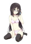  :o azunyan73 black_eyes black_hair black_legwear blush bow bow_panties bra breasts cellphone character_request cleavage copyright_request glasses long_hair looking_at_viewer navel panties phone side-tie_panties simple_background sitting solo thigh-highs thighhighs underwear very_long_hair wariza white_background 