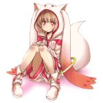  androgynous animal_hat blonde_hair blush drpow hands_on_knees hat highres hooded_jacket knees_together_feet_apart kyubey looking_at_viewer mahou_shoujo_madoka_magica personification red_eyes shirt shorts sitting solo tom_(drpow) 