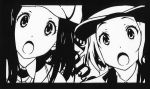  :o absurdres border bowler_hat chitanda_eru deerstalker hat head_tilt hercule_poirot hercule_poirot_(cosplay) highres hyouka ibara_mayaka kimi_ni_matsuwaru_mystery monochrome multiple_girls open_mouth sherlock_holmes sherlock_holmes_(cosplay) surprised 