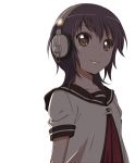  black_hair brown_eyes funami_yui headphones saitoyu00 school_uniform simple_background smile solo white_background yuru_yuri 