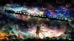  bubble floating harada_miyuki ia_(vocaloid) long_hair miniskirt night night_sky scenery shadow skirt sky solo star train tree very_long_hair vocaloid 