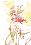  hakuryuu_(inazuma_eleven) horns inazuma_eleven inazuma_eleven_(series) inazuma_eleven_go male multicolored_hair navel nipples red_eyes solo standing tail tobi_(one) two-tone_hair white_background wings 