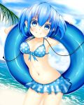 beach bikini bikini_skirt blue_eyes blue_hair cheeuyu chiiutsu_(cheewts) innertube original short_hair smile solo swimsuit twintails 