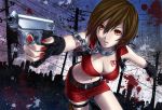  asami_(undoundo) breasts brown_eyes brown_hair chain chains cleavage collar finger_on_trigger fingerless_gloves gloves gun handgun meiko midriff nail_polish navel short_hair solo vocaloid walther_ppk weapon 