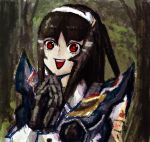 :d android black_hair face faux_traditional_media forest gotoask hands_together lisa_(phantasy_star_online) lisa_(pso2) nature open_mouth phantasy_star phantasy_star_online_2 portrait red_eyes smile solo 