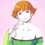  breasts cleavage earrings jewelry lowres macross macross_plus oekaki orange_hair red_eyes red_hair sharon_apple short_hair 