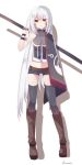  boots brown_eyes copyright_request long_hair midriff mishima_kurone navel solo thigh-highs thighhighs very_long_hair white_hair 