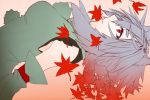  animal_ears breasts bust detached_sleeves icf inubashiri_momiji leaf maple_leaf mazuka_kei no_hat no_headwear profile red_eyes short_hair silver_hair solo touhou wolf_ears 