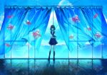  arms_behind_back blue cloud clouds curtains fish highres kneehighs original rby reflection reflective_floor school_uniform seifuku serafuku shikihara_mitabi short_hair skirt smile solo standing wooden_floor 