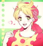  1girl bandana blonde_hair blush flower green_eyes hair_flower hair_ornament jojo_no_kimyou_na_bouken noir39 polka_dot solo suzi_quatro 