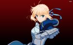  armor blonde_hair fate/stay_night green_eyes ribbons saber 