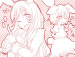  :p animal_ears bunny_ears bunny_tail hand_on_hip heart hips inaba_tewi long_hair looking_at_viewer monochrome multiple_girls rabbit_ears reisen_udongein_inaba short_hair sketch smile tail tongue touhou wink zawameki 