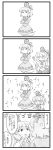  4koma :3 anger_vein berutasu bowl comic crossed_arms ghost_tail hat highres long_sleeves monochrome mononobe_no_futo multiple_girls multiple_tails o_o open_mouth ponytail short_hair soga_no_tojiko sweatdrop tail tate_eboshi touhou translation_request wide_sleeves 