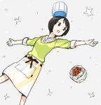  apron black_hair cake chef_hat dropping food hat hiwatari ikeda_keisuke lowres short_hair shorts solo toque_blanche yotsubato! 
