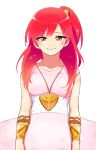  dalc_rose dress jewelry long_hair looking_at_viewer magi_the_labyrinth_of_magic morgiana pendant red_eyes red_hair redhead side_ponytail simple_background smile solo white_background 