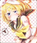  :t angry blonde_hair blue_eyes blush hair_ornament hair_ribbon hairclip headset kagamine_rin looking_at_viewer ribbon sakuragi_ren short_hair solo tears vocaloid 