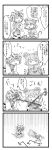  2girls 4koma absurdres animal_ears berutasu capelet cat_tail closed_eyes comic covering_face dowsing_rod eyes_closed gem highres in_the_face long_sleeves monochrome mouse_ears multiple_girls nazrin no_mouth open_mouth pain rod short_hair sweatdrop tail toramaru_shou touhou translation_request trembling wide_sleeves 