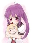  :3 character_doll long_hair object_hug paru-tan ponytail purple_eyes purple_hair school_uniform serafuku sugiura_ayano toshinou_kyouko violet_eyes yuru_yuri 