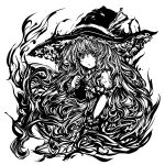  acryl bow braid frills hat hat_bow kirisame_marisa long_hair monochrome solo touhou witch_hat 