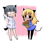  animal_ears blush cat_ears cat_tail chibi dog_ears dog_tail eyepatch glasses hand_behind_head lowres luu multiple_girls pantyhose perrine_h_clostermann sakamoto_mio strike_witches tail 