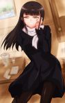  black_hair dress long_hair monizumi_ishikawa original pantyhose sakamoto_mio scarf solo strike_witches 
