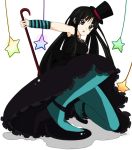  1girl akiyama_mio black_dress black_eyes black_hair blush breasts don&#039;t_say_&quot;lazy&quot; don't_say_&quot;lazy&quot; dress hat hime_cut k-on! large_breasts long_hair pantyhose simple_background solo star top_hat 