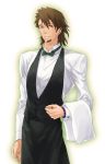  bowtie bracelet brown_eyes brown_hair facial_hair jewelry kaburagi_t_kotetsu male ring sokiw solo stubble tiger_&amp;_bunny towel vest waistcoat waiter wedding_band 