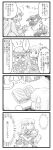  4koma apron bag berutasu book bookmark bow bowtie braid comic frills hair_bow hat head_wings highres kirisame_marisa koakuma lamp long_hair long_sleeves monochrome multiple_girls open_mouth patchouli_knowledge puffy_sleeves purse short_sleeves side_braid single_braid sweatdrop touhou translation_request vest wings witch_hat 