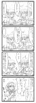  4koma =_= apron ascot bat_wings berutasu blush blush_stickers bow braid cake closed_eyes comic crystal cup eating eyes_closed flandre_scarlet flying_sweatdrops food fork frills hair_bow hat hat_ribbon heart highres izayoi_sakuya maid maid_headdress monochrome multiple_girls o_o open_mouth outstretched_arms puffy_sleeves remilia_scarlet ribbon short_sleeves siblings sisters smile sparkle sweatdrop teacup touhou translation_request tray twin_braids wings 