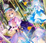  alice_margatroid apron bamboo bamboo_forest blonde_hair blue_dress blue_eyes book bow capelet closed_eyes dress eyes_closed forest hair_bow hairband jewelry kazu_(muchuukai) long_hair long_sleeves nature petals puppet_strings ring shanghai_doll short_hair solo sword touhou waist_apron weapon 