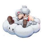  alternate_costume alternate_form boots brown_hair closed_eyes cloud cloud_mario clouds eyes_closed facial_hair ghost-pepper gloves hat male mario mustache nintendo simple_background sitting sleeping smile solo super_mario_bros. super_mario_galaxy super_mario_galaxy_2 white_background 