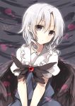  cape dress grey_eyes muse_(seihou) ribbon seihou short_hair short_sleeves silver_hair solo toosaka_asagi 