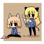  amelie_planchard animal_ears bunny_ears bunny_tail cat_ears cat_tail chibi food ice_cream luu multiple_girls pantyhose perrine_h_clostermann rabbit_ears strike_witches tail tears 