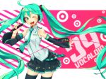  39 ;d \m/ aqua_eyes bare_shoulders detached_sleeves hatsune_miku holding long_hair microphone nail_polish necktie open_mouth sasetsu skirt smile solo thigh-highs thighhighs twintails very_long_hair vocaloid wink 