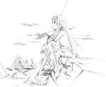  akemi_homura ballpoint_pen_(medium) expressionless gun jason_(kaiten_kussaku_kikou) jiei_son long_hair magical_girl mahou_shoujo_madoka_magica monochrome profile rifle ruins sitting solo traditional_media weapon 