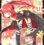  bent_over boots cape cul earrings garter_straps jewelry ponytail puzzle red_hair sakuragi_ren solo striped striped_legwear thigh-highs thighhighs thighs vocaloid wink 