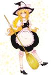  apron blonde_hair bloomers bow broom hat hat_bow highres kirisame_marisa long_hair ouchi ribbon smile solo star touhou waist_apron witch_hat yellow_eyes 