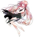  bare_shoulders barefoot black_dress blue_eyes dress highres long_hair megurine_luka naoto pink_hair simple_background sleeveless sleeveless_dress solo torn_clothes very_long_hair vocaloid 