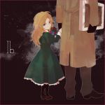  1girl bad_id blonde_hair blue_eyes coat doll dress gloves hand_holding holding_hands ib long_hair looking_back mary_(ib) painting painting_(object) pantyhose title_drop zakka_(d-o-t) 
