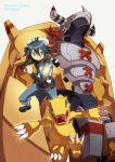  blue_eyes blue_hair character_request digimon digimon_world_re:digitize glowing goggles hajime_(hajime-ill-1st) highres taiga_(digimon) wargreymon 