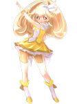  arm_up bike_shorts blonde_hair blush boots choker cure_peace dodai_shouji dress earrings hair_ornament highres jewelry kamen_rider kise_yayoi long_hair magical_girl ponytail pose precure shorts_under_skirt skirt smile smile_precure! solo wrist_cuffs yellow_dress yellow_eyes 