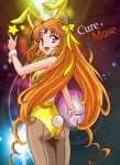  animal_ears ass back_seamed_legwear bunny_ears bunny_tail bunnysuit character_name cure_muse cure_muse_(yellow) eyes from_behind looking_back orange_hair pantyhose precure ranpu shirabe_ako suite_precure tail 