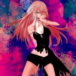  angry bare_shoulders blue_eyes highres long_hair looking_at_viewer megurine_luka naoto navel open_mouth pink_hair shorts solo tank_top very_long_hair vocaloid 